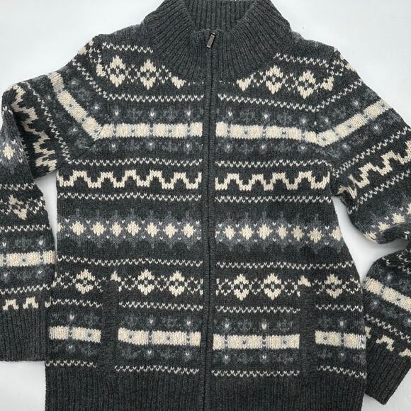 VTG L.L. Bean wool fair aisle Sz M zip sweater POCKETS warm Cardigan thick EUC - Picture 1 of 9